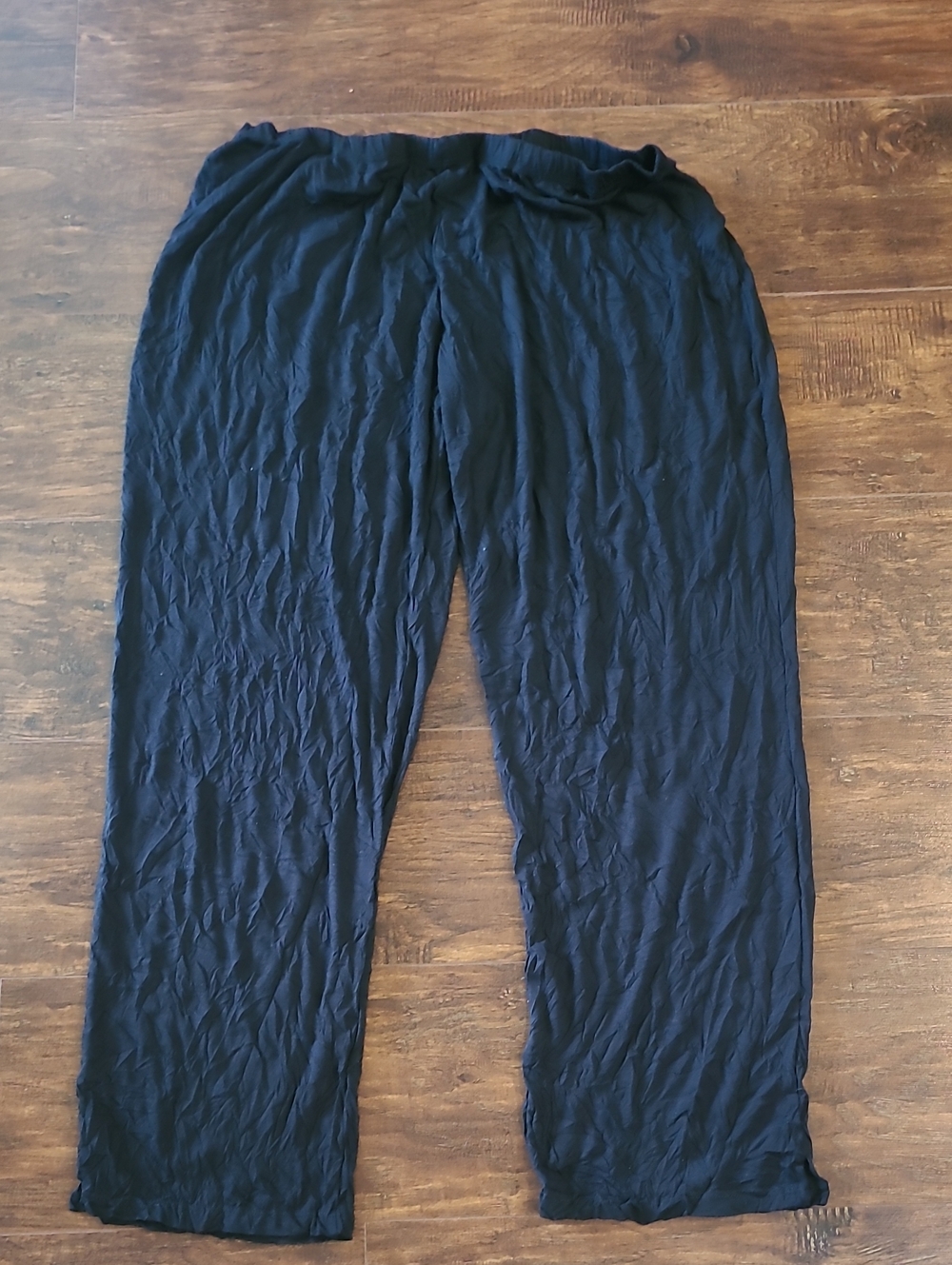 Comfy Made In Usa Crincled Black Relaxed Elastic-Waist Pants Pull On Size 2xl
